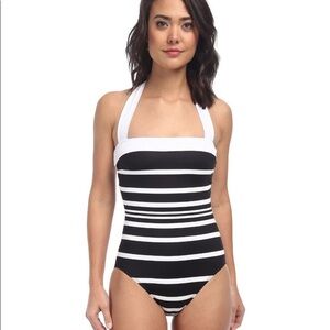 Ralph Lauren Black White Striped Halter Swimsuit